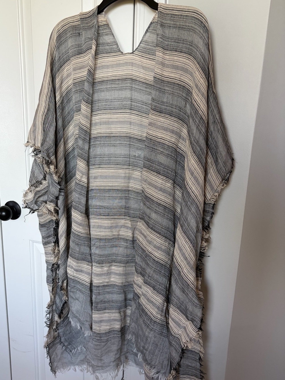 Striped Gray and Cream Lightweight Throw / Shawl